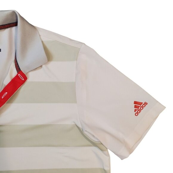 Adidas Golf Polo Shirt Mens Size Medium White Grey Striped Stretch Performance - Picture 2 of 11